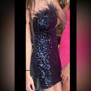 Elegant blue Sequin Dress strapless